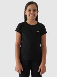 4F T-shirt gładki dziewczęcy - głęboka czerń 122 (6-7 lat). Czarne koszulki dziewczęce 4f, bez wzorów, z bawełny, bez ramiączek. Za 29.99 zł.