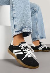 Czarne Sneakersy Tenisówki z Geometrycznym Motywem Telanilia. Czarne trampki i tenisówki damskie Born2be, bez wzorów, z jeansu. Za 89.99 zł.