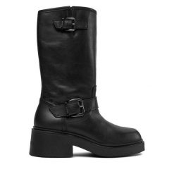 Botki Bronx. Czarne botki damskie Bronx, bez obcasa, na słupku, bez zapięcia. Za 869.99 zł.