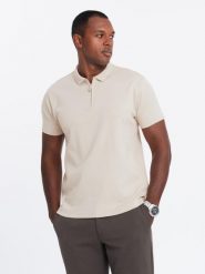 Koszulka męska polo z kołnierzykiem zapinanym na zamek – kremowa V3 OM-POSS-0132 - XXL. Białe koszulki polo męskie Ombre Clothing, l, z aplikacjami, z bawełny, bez ramiączek. W wyprzedaży za 49.99 zł.