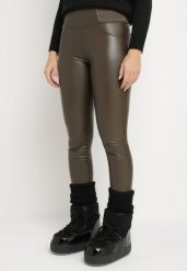 Brązowe Ocieplane Legginsy z Ekoskóry z Wysokim Stanem Feliora. Brązowe legginsy damskie Born2be, l, bez wzorów, z jeansu. Za 69.99 zł.