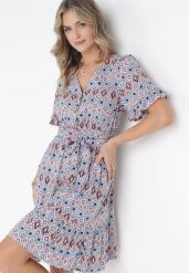 Niebieska Wiskozowa Sukienka Mini z Gumką i Materiałowym Paskiem w Pasie Upshaw. Niebieskie sukienki damskie Born2be, na co dzień, l, bez wzorów, z materiału, bez kołnierzyka, bez ramiączek, mini, proste. W wyprzedaży za 63.99 zł.