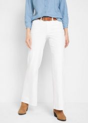 Jeansy ze stretchem wide leg, mid waist. Niebieskie jeansy damskie bonprix. Za 124.99 zł.