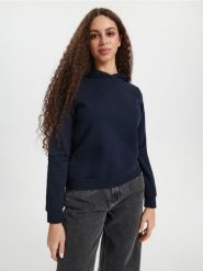 Bluza hoodie basic - granatowy. Niebieskie bluzy bez kaptura damskie Sinsay, l, bez wzorów, bez ramiączek, bez kaptura. Za 29.99 zł.