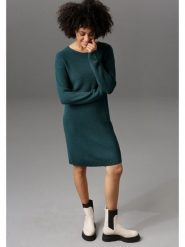 Aniston Sukienka dzianinowa w kolorze morskim rozmiar: 34. Niebieskie sukienki damskie Aniston, bez wzorów, z dzianiny, bez kołnierzyka, bez ramiączek, mini. Za 82.99 zł.