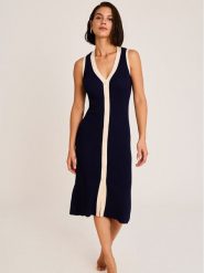 Selmark Sukienka plażowa BO796 Granatowy Slim Fit. Niebieskie sukienki damskie SELMARK, na plażę, s, bez wzorów, z wiskozy, bez kołnierzyka, bez ramiączek. Za 329.99 zł.