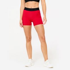 Spodenki fitness damskie Domyos. Czerwone spodenki sportowe damskie DOMYOS, l, z elastanu, na fitness i siłownię. Za 79.99 zł.