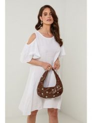 Rodier Lin Lniana sukienka w kolorze białym rozmiar: XL/XXL. Białe sukienki damskie Rodier Lin, xl, bez wzorów, ze lnu, bez kołnierzyka, bez ramiączek, midi. Za 167.28 zł.