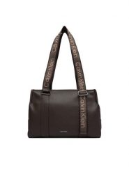 Calvin Klein Torebka Webbing Adj Strap Tote LV04F3644G Brązowy. Brązowe torebki klasyczne damskie CALVIN KLEIN, bez wzorów, ze skóry, bez dodatków. Za 649.99 zł.