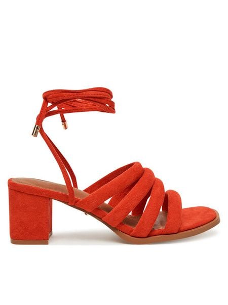 DeeZee Sandały XFV28178-D1 Czerwony. Czerwone sandały damskie DeeZee, bez wzorów, z materiału, bez obcasa, na słupku. Za 139.99 zł.