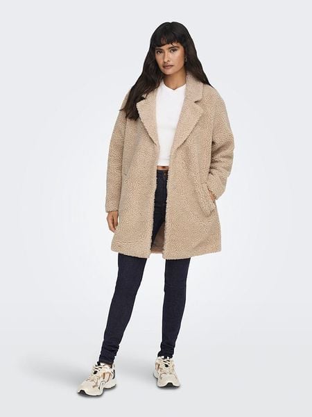 ONLY Pluszowy płaszcz w kolorze beżowym rozmiar: L. Brązowe płaszcze damskie Only, l, bez wzorów. Za 218.57 zł.