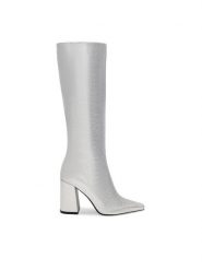 Nine West Kozaki SAMAA SJ1453-2 Srebrny. Szare kozaki damskie Nine West, ze skóry, bez obcasa, na słupku. Za 329.99 zł.