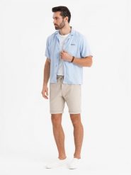 Dzianinowe męskie szorty z podwiniętymi nogawkami – piaskowe V3 OM-SRCS-0170 - XXL. Szorty męskie Ombre Clothing, z dzianiny, bez kołnierzyka. W wyprzedaży za 109.99 zł.