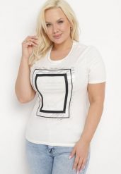 Biały Bawełniany T-shirt Koszulka z Krótkim Rękawem Ozdobiona Nadrukiem i Cyrkoniami Codara. Białe bluzki damskie Born2be, l, bez wzorów, z bawełny, bez kołnierzyka, plus size, bez ramiączek. Za 34.99 zł.