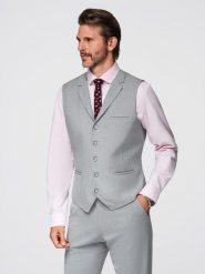 Męska kamizelka garniturowa z kołnierzem - jasnoszara V1 - Rozmiar: XL. Szare kamizelki męskie Ombre Clothing, m, z poliesteru. W wyprzedaży za 119.99 zł.