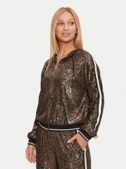 Guess Bluza V4BQ19 KCI90 Brązowy Regular Fit. Brązowe bluzy bez kaptura damskie Guess, xxs, z syntetyku. Za 389.99 zł.