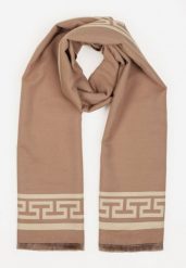 Beżowy Szalik z Bawełną Wiskozą i Geometrycznym Motywem Sevilie. Brązowe szaliki i kominy damskie Born2be, bez wzorów, z bawełny. Za 49.99 zł.