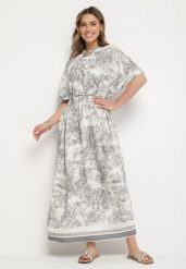 Szara Sukienka Typu Oversize z Wiskozą w Abstrakcyjny Wzór Lunalessa. Szare sukienki damskie Born2be, na co dzień, bez wzorów, z wiskozy, eleganckie, bez kołnierzyka, bez ramiączek, maxi, oversize. W wyprzedaży za 71.99 zł.