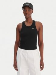 Lacoste Top TF5388 Czarny Slim Fit. Czarne topy damskie Lacoste, bez wzorów, z bawełny, bez ramiączek. Za 289.99 zł.