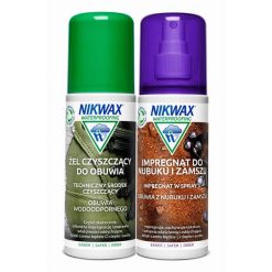 Zestaw do impregnacji i czyszczenia obuwia z nubuku i zamszu Nikwax 2 x 125 ml. Obuwie trekkingowe damskie Nikwax. Za 32.99 zł.