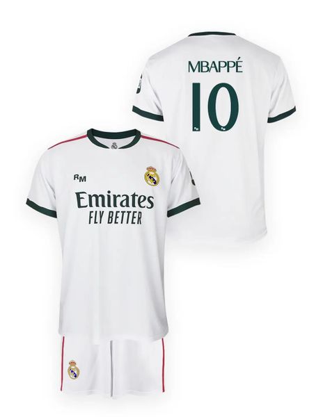 Real Madrid Strój Domowy 26/27 - Mbappé. Białe szorty męskie Real Madrid, z aplikacjami, z materiału, młodzieżowe. Za 294.99 zł.
