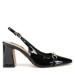 Sandały Nine West. Czarne sandały damskie Nine West, bez wzorów, bez obcasa, na słupku. Za 249.99 zł.