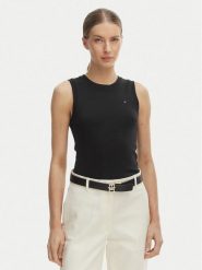 Tommy Hilfiger Top WW0WW47806 Czarny Slim Fit. Czarne topy damskie Tommy Hilfiger, m, bez wzorów, z bawełny, bez kołnierzyka. Za 129.99 zł.