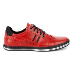 Polbut Buty męskie skórzane casual 1801 czerwone. Czerwone buty sportowe na co dzień męskie na jesień, z jeansu, bez zapięcia. Za 319.69 zł.