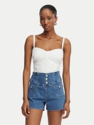 Guess Top W6GH47 W1880 Biały Classic Fit. Białe topy damskie Guess, xs, z aplikacjami, z bawełny, bez kołnierzyka. Za 344.99 zł.