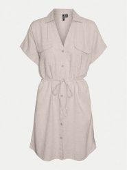 Vero Moda Sukienka letnia Linn 10323027 Szary Relaxed Fit. Szare sukienki damskie Vero Moda, na lato, s, bez wzorów, ze lnu, bez kołnierzyka, bez ramiączek. Za 159.99 zł.