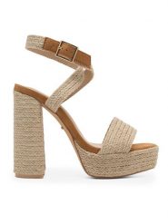 DeeZee Sandały KL-F20074-36 Beżowy. Brązowe sandały damskie DeeZee, bez wzorów, z materiału, bez obcasa, na słupku. Za 169.99 zł.