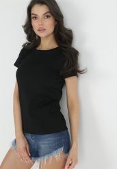 Czarny Basicowy T-shirt Acatine. Czarne t-shirty damskie Born2be, uniwersalny, bez wzorów, bez kołnierzyka. Za 34.99 zł.