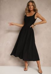 Czarna Rozkloszowana Sukienka z Wiskozy Milunisa. Czarne sukienki damskie Renee, na co dzień, m, bez wzorów, z jeansu, eleganckie, bez kołnierzyka, bez ramiączek, maxi, rozkloszowane. W wyprzedaży za 62.99 zł.