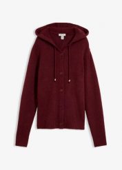 Sweter rozpinany z kapturem. Żółte kardigany damskie bonprix, bez wzorów. Za 129.99 zł.