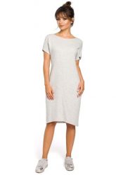 Dresowa Jasnoszara Sukienka Mini z Kieszeniami w Szwach. Czerwone sukienki damskie MOE, l, bez wzorów, z bawełny, bez kołnierzyka, bez ramiączek, mini. Za 239.90 zł.