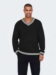 ONLY & SONS Sweter w kolorze czarnym rozmiar: M. Czarne swetry męskie Only & Sons, m, bez wzorów, bez kołnierzyka. Za 70.24 zł.