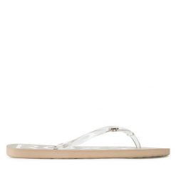 Japonki Roxy. Białe klapki damskie Roxy, bez wzorów, bez obcasa. Za 49.99 zł.
