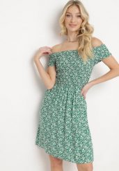 Zielona Bawełniana Sukienka Hiszpanka o Rozkloszowanym Kroju w Kwiatowy Print Rosaja. Zielone sukienki damskie Born2be, na lato, m, bez wzorów, z bawełny, eleganckie, bez kołnierzyka, bez ramiączek, mini, rozkloszowane. W wyprzedaży za 51.99 zł.