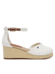 Tommy Hilfiger Półbuty Flag Closed Toe Mid Wedge Espad FW0FW08657 Biały. Białe półbuty damskie Tommy Hilfiger, bez wzorów, z materiału, bez obcasa, na koturnie. Za 439.99 zł.