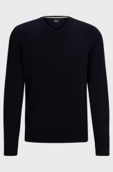 Sweter z dekoltem w serek BOSS Pacello-L BLU (50506042-404). Niebieskie swetry męskie Boss, l, bez wzorów, bez kołnierzyka. Za 389.00 zł.