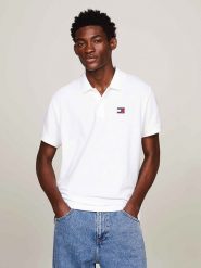 TOMMY JEANS Koszulka polo w kolorze białym rozmiar: S. Białe koszulki polo męskie Tommy Jeans, s, bez wzorów, z bawełny, bez ramiączek. Za 201.55 zł.