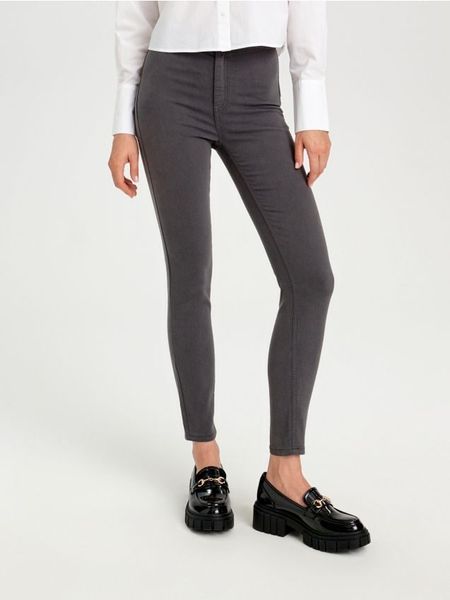 Jegginsy skinny high waist - szary. Szare legginsy damskie Sinsay, l, bez wzorów, z bawełny. Za 39.99 zł.