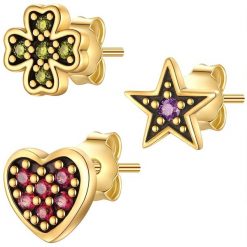 Glanzstücke München Kolczyki koniczyna/gwiazda/serce z Srebro wysokiej próby w Żółte złoto 1 ct Damski. Żółte kolczyki damskie Glanzstücke München, z cyrkonią, pozłacane, na sztyftcie. Za 149.99 zł.