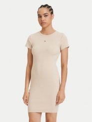 Tommy Jeans Sukienka letnia Flag DW0DW22613 Beżowy jasny Slim Fit. Brązowe sukienki damskie Tommy Jeans, na lato, s, bez wzorów, z bawełny, bez kołnierzyka, bez ramiączek. Za 289.99 zł.