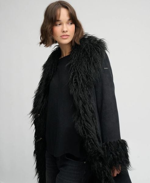 Superdry Long Afghan Coat długi płaszcz slim z materiału sztruksowego – Black. Czarne płaszcze męskie Superdry., z aplikacjami, z materiału, boho. Za 642.50 zł.