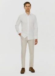 PAKO LORENTE – Biała koszula z długimi rękawami w mikrowzór P24SF-1X-023-B-S -Pako Lorente. Białe koszule męskie Pako Lorente, m, bez wzorów, z elastanu, bez kołnierzyka, bez ramiączek. Za 89.99 zł.