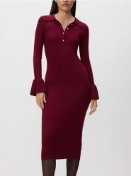 Sukienka maxi w prążek - bordowy. Czerwone sukienki damskie Reserved, l, bez wzorów, z dzianiny, bez kołnierzyka, bez ramiączek, maxi, dopasowane. Za 159.99 zł.