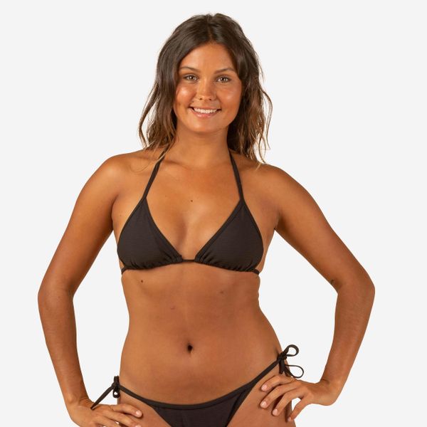 Góra kostiumu kąpielowego surfingowego damska Olaian Mae Simy. Zielone bikini damskie Decathlon, bez wzorów. Za 29.99 zł.
