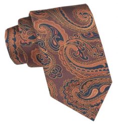 Klasyczny Krawat Męski CHATTIER - Miedziany Pomarańcz, Orientalny Wzór. Brązowe krawaty i muchy męskie Chattier, bez wzorów, z tkaniny, eleganckie. Za 49.00 zł.