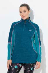 Damskie Bluzka funkcyjna slim fit stójka zamek błyskawiczny długi rękaw. Niebieskie topy sportowe damskie Ulla Popken, plus size, bez wzorów, z dżerseju, bez ramiączek. Za 279.99 zł.